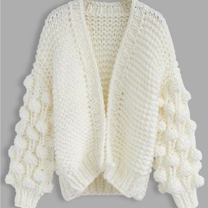 Chunky bubble sleeve ivory cardigan sweater